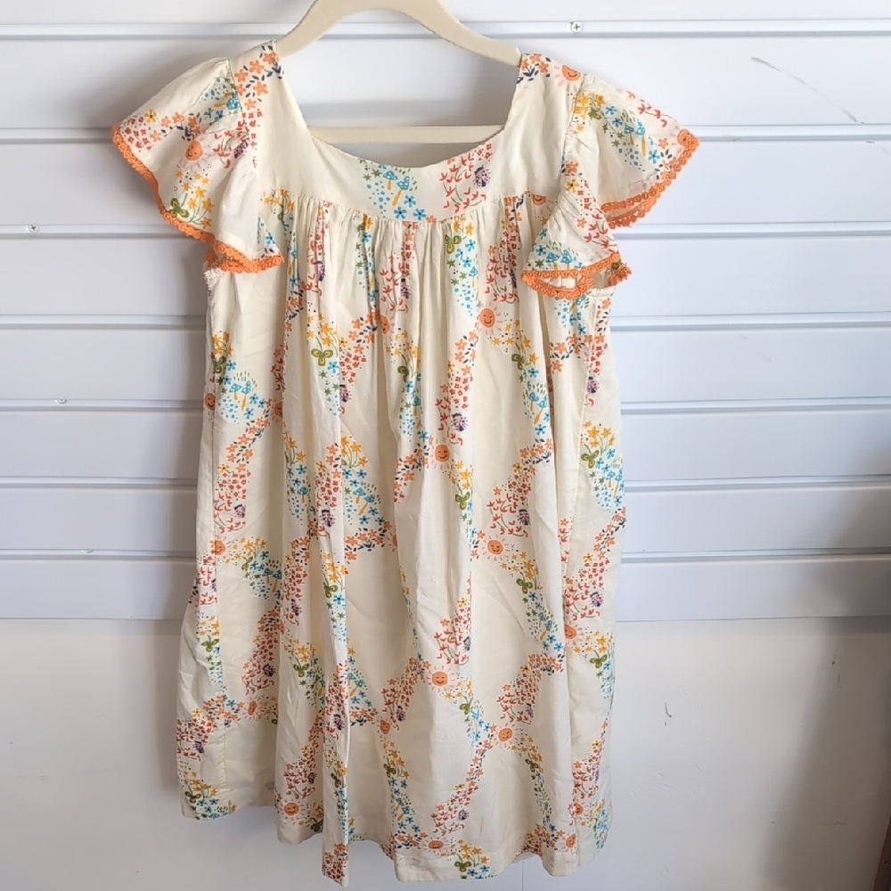 Floral Patterned Dress with Orange Accents